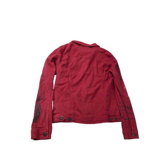 Black Pike Womens Red Denim embroided graphic jacket size M SKU 9178 - Picture 10 of 13